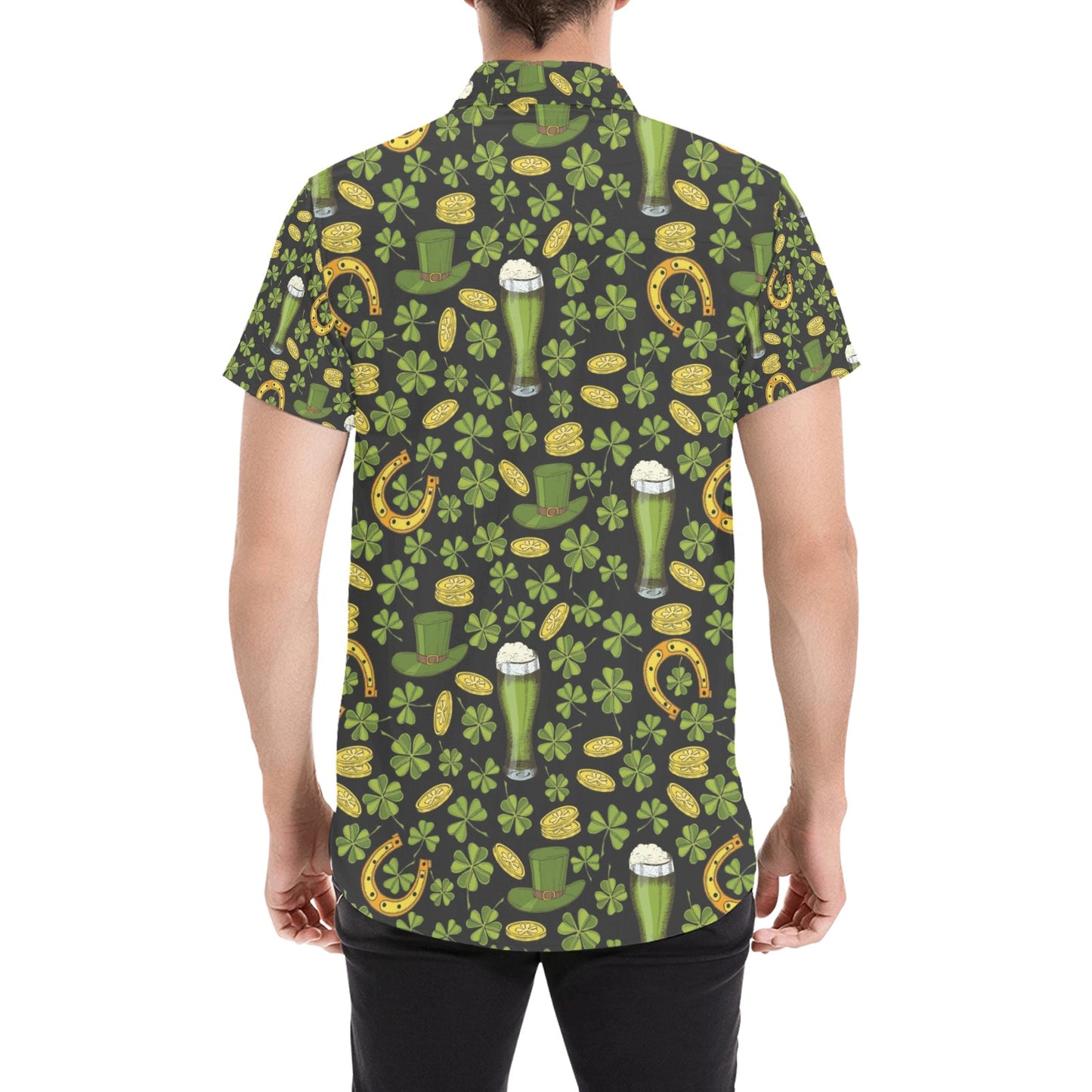 St Patricks Day Print Design LKS307 Men Short Sleeve Button Up Shirt
