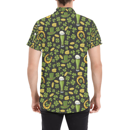 St Patricks Day Print Design LKS307 Men Short Sleeve Button Up Shirt