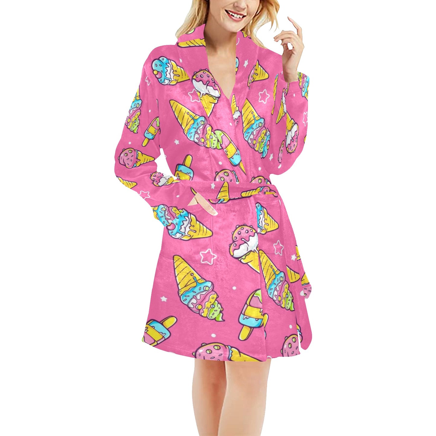 Ice Cream Pattern Print Design IC04 Women's Fleece Robe