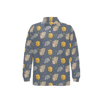 Safari Elephant Lion Print Design LKS303 Long Sleeve Polo Shirt For Men's