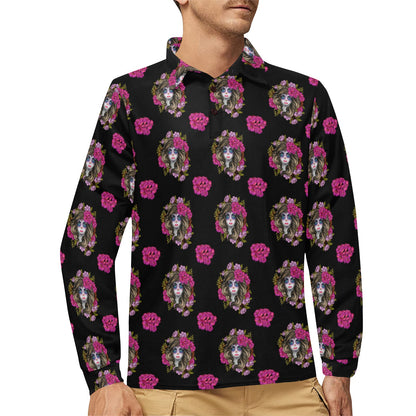 Day of the Dead Makeup Girl Long Sleeve Polo Shirt For Men's