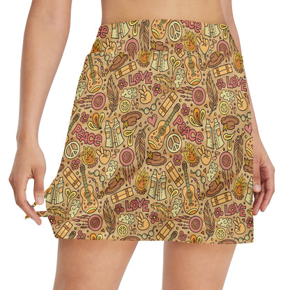 Hippie Print Design LKS305 17" Golf & Pickleball Skort with Pockets