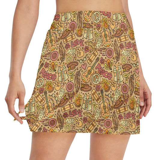 Hippie Print Design LKS305 17" Golf & Pickleball Skort with Pockets