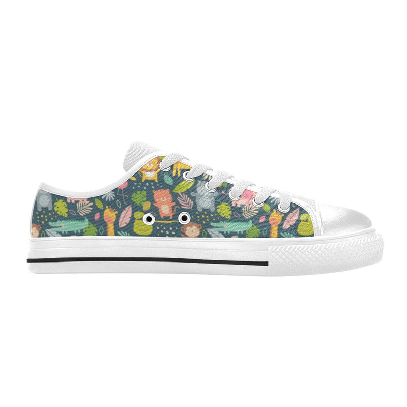 Safari Animal Cartoon Print Design LKS305 Women's White Low Top Shoes