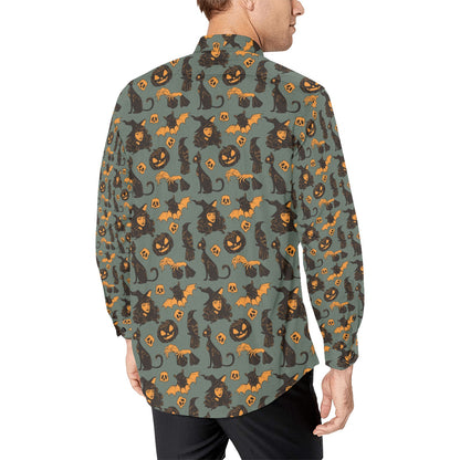 Witch Bat Halloween Print Design LKS305 Men's Long Sleeve Dress Shirt