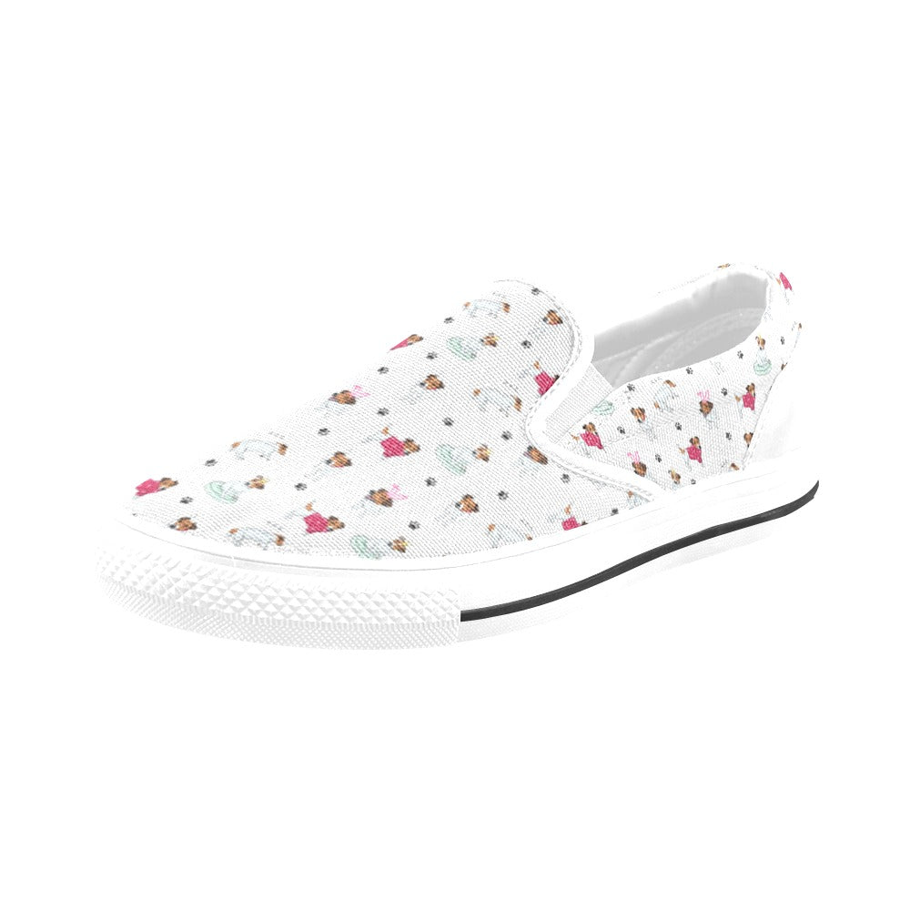 Russell Terriers Print Design LKS308 White Slip Ons Canvas Women's Shoes