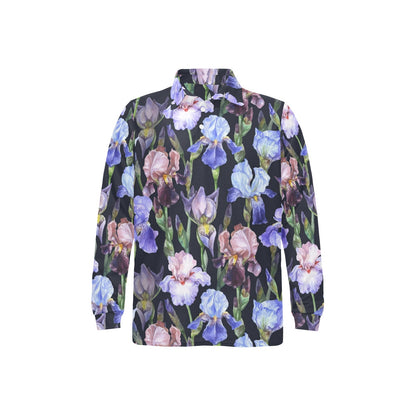Iris Pattern Print Design IR04 Long Sleeve Polo Shirt For Men's