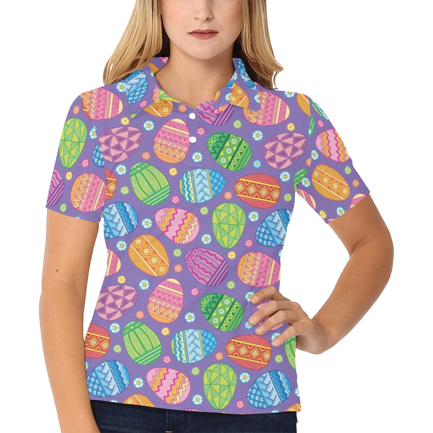 Easter Eggs Pattern Print Design RB010 Women's Polo Shirt