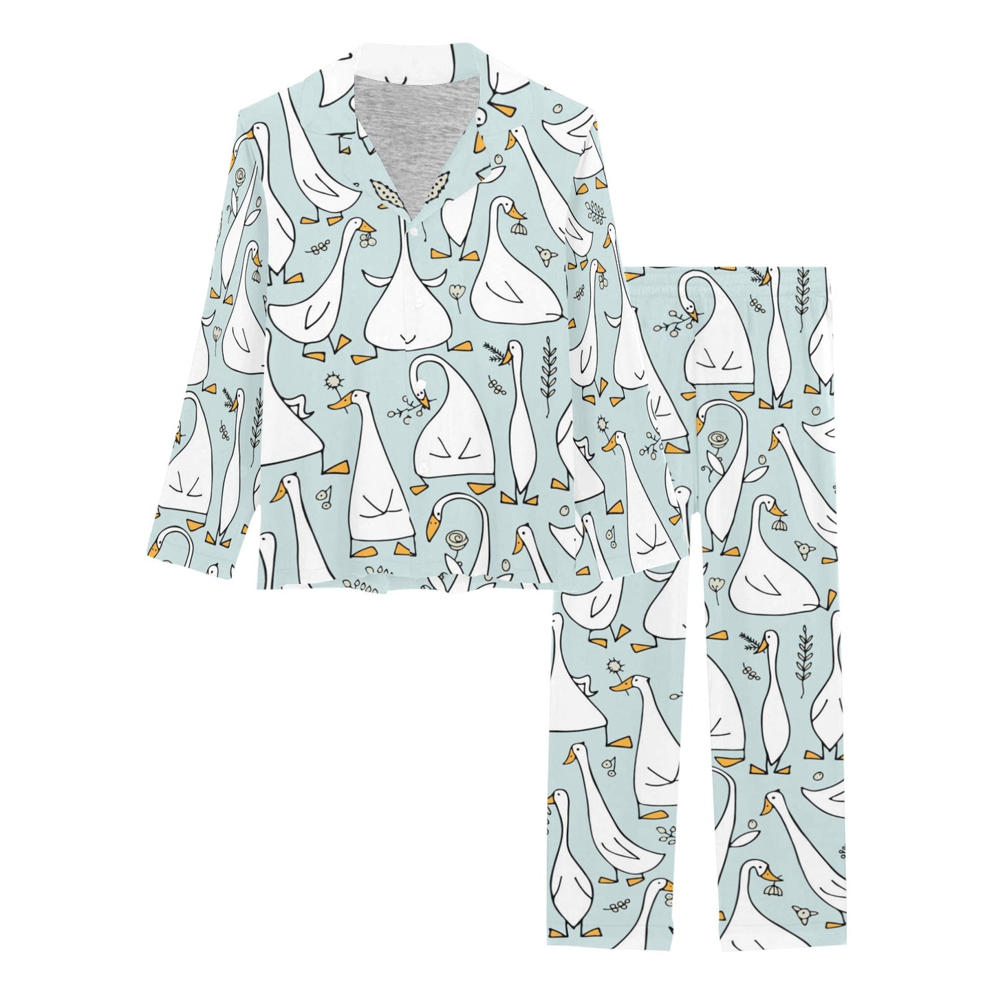Goose Pattern Print Design 03 Women's Long Pajama Set