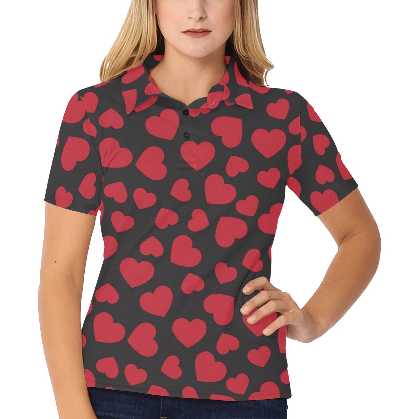 Heart Red Pattern Print Design HE01 Women's Polo Shirt