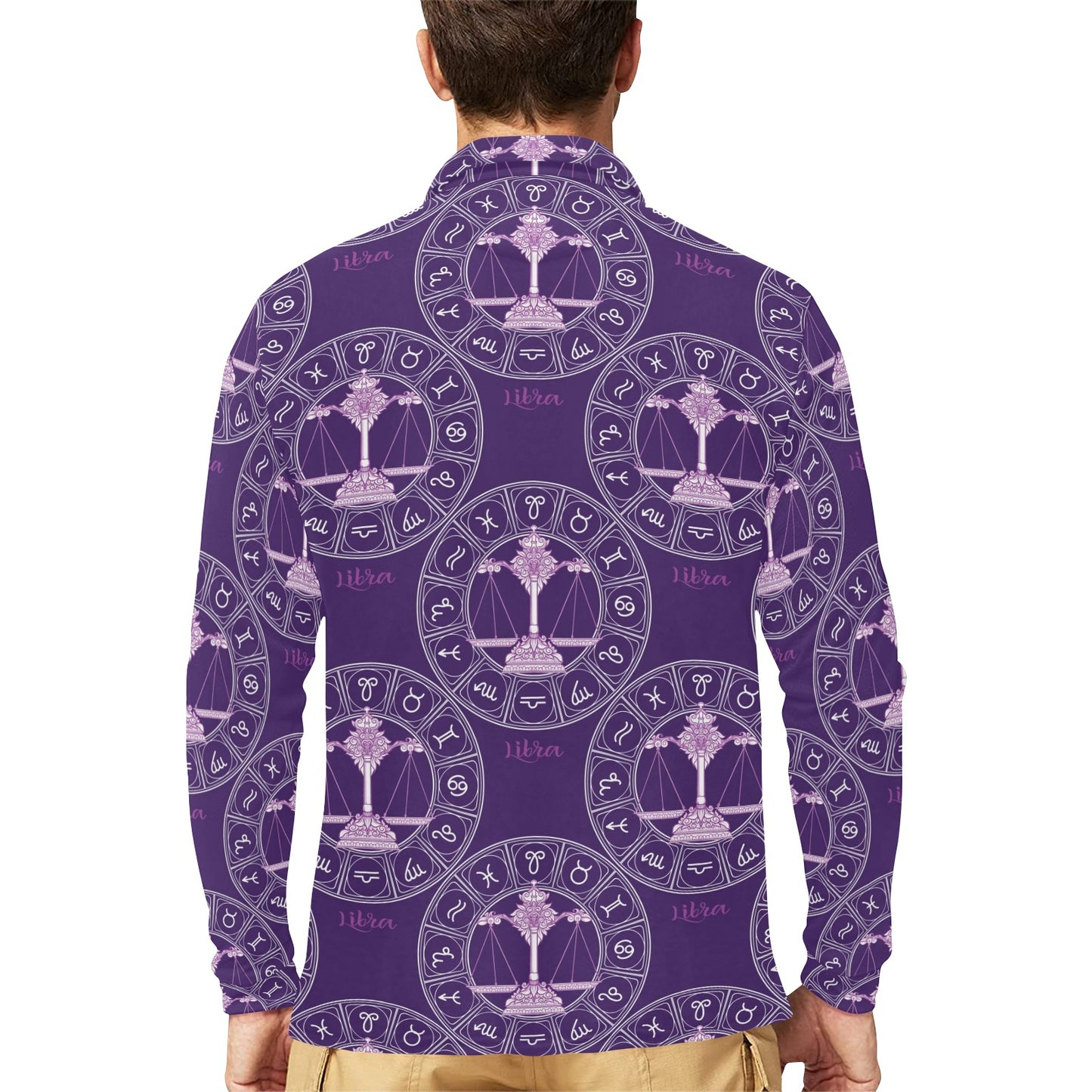 Libra Pattern Print Design 03 Long Sleeve Polo Shirt For Men's