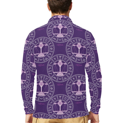 Libra Pattern Print Design 03 Long Sleeve Polo Shirt For Men's