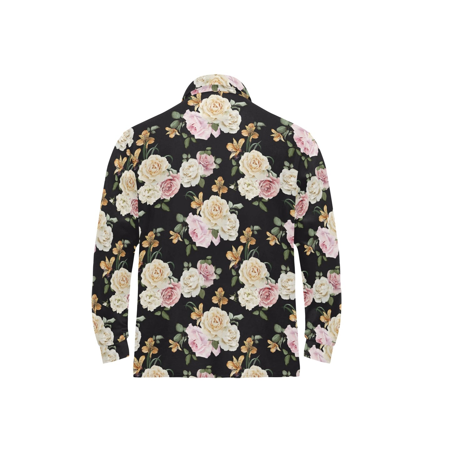 Rose Pattern Print Design A01 Long Sleeve Polo Shirt For Men's