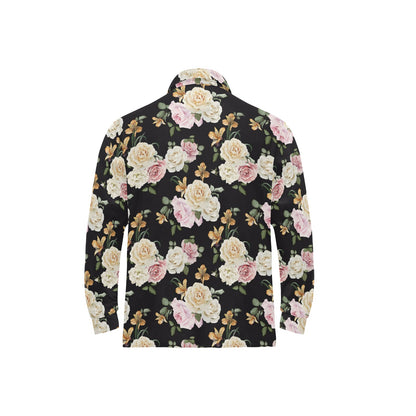 Rose Pattern Print Design A01 Long Sleeve Polo Shirt For Men's