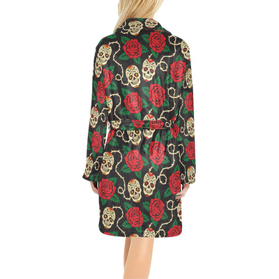 Sugar Skull Red Rose Print Design LKS301 Women's Fleece Robe