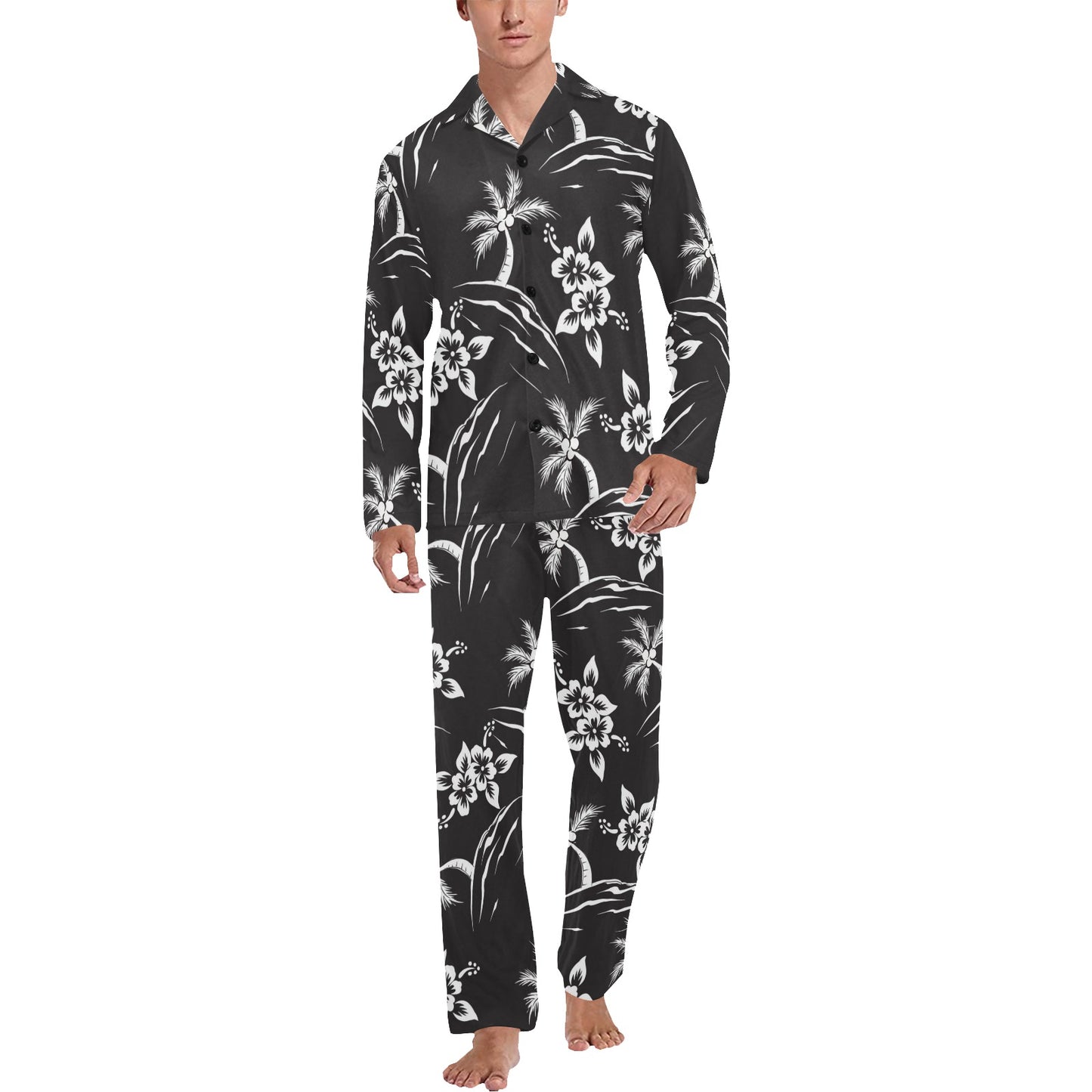 Palm Tree Pattern Print Design PT02 Men's Long Pajama Set