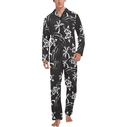 Palm Tree Pattern Print Design PT02 Men's Long Pajama Set