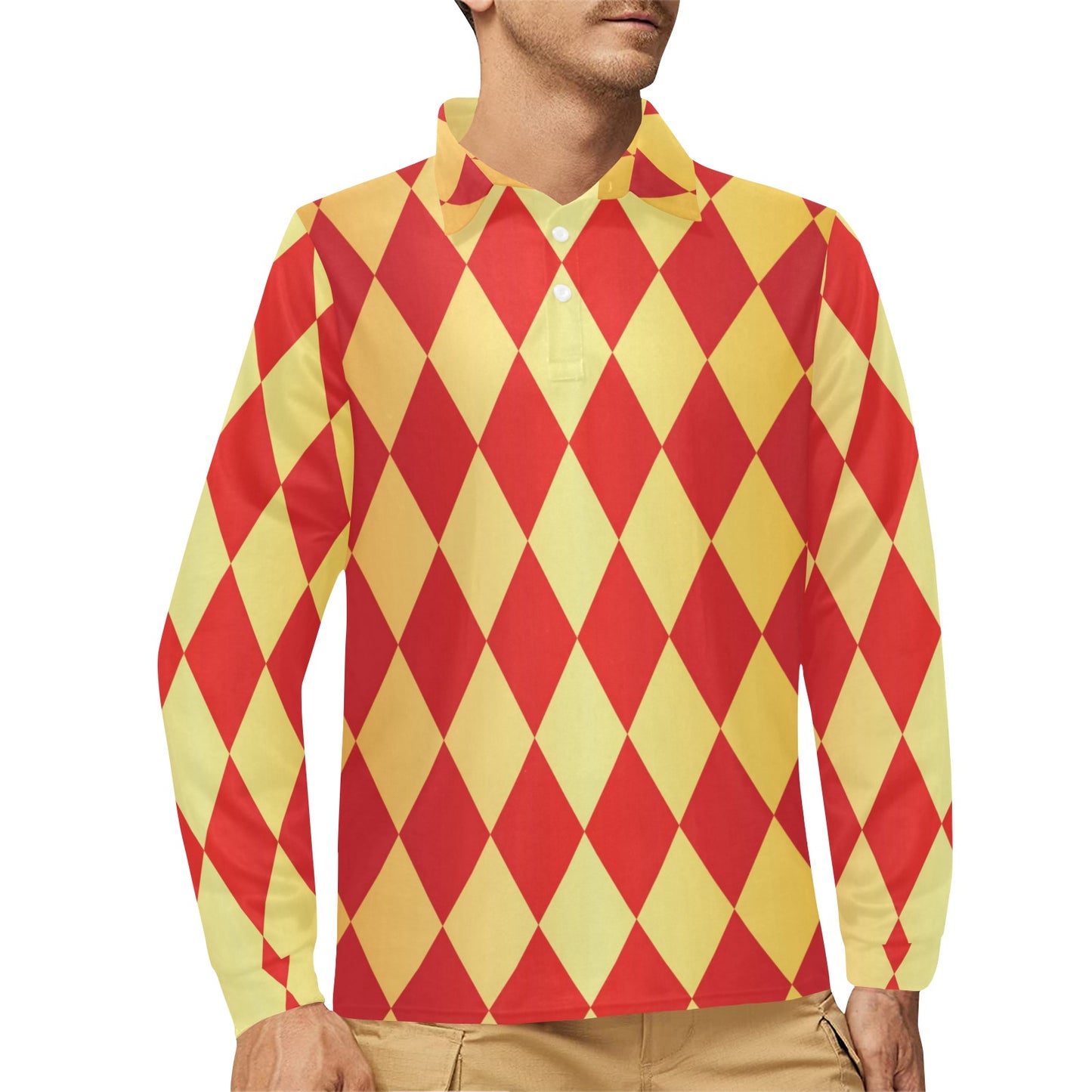 Harlequin Pattern Print Design 03 Long Sleeve Polo Shirt For Men's