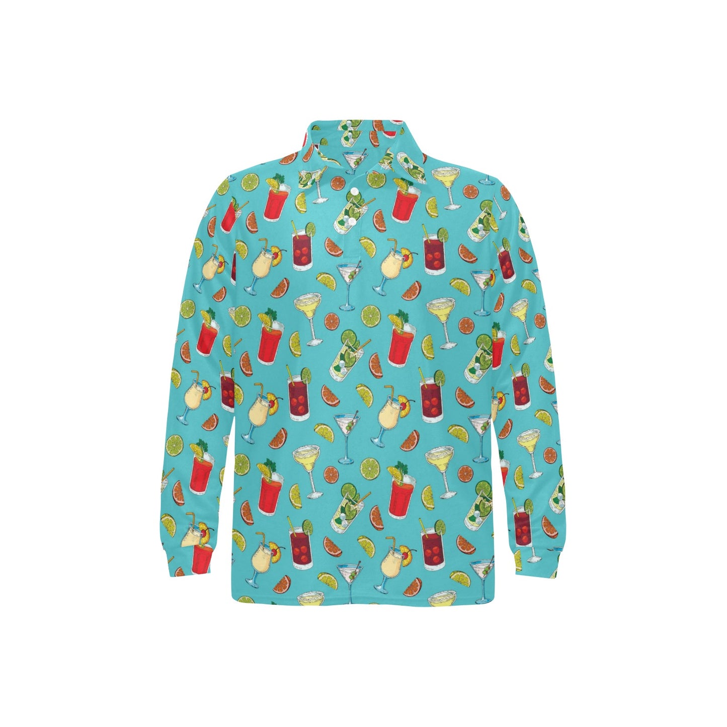 Cocktail Pattern Print Design 05 Long Sleeve Polo Shirt For Men's
