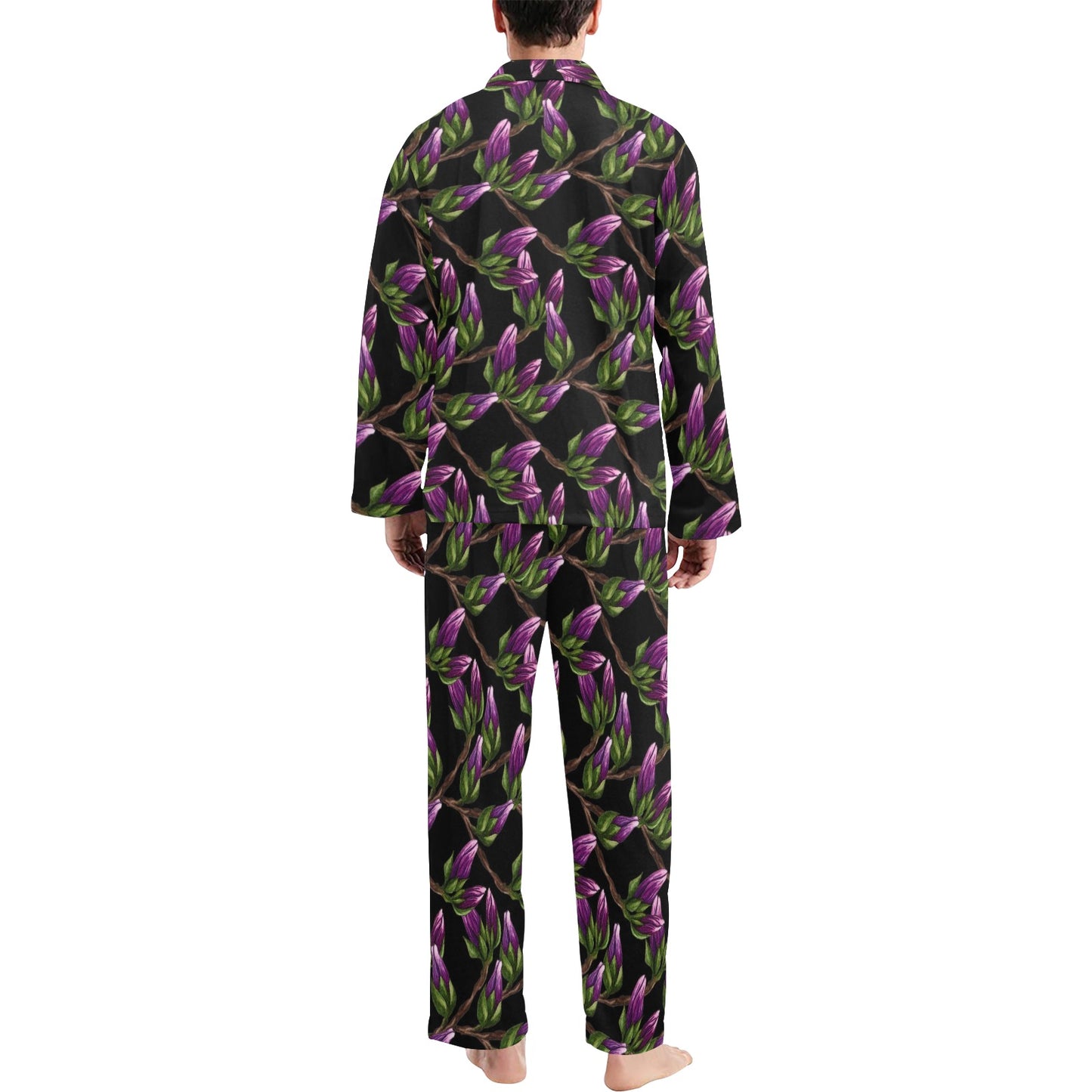Magnolia Pattern Print Design MAG010 Men's Long Pajama Set