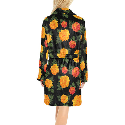Marigold Pattern Print Design MR05 Women's Fleece Robe