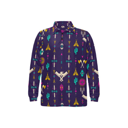Native American Eagle Indian Pattern Long Sleeve Polo Shirt For Men's