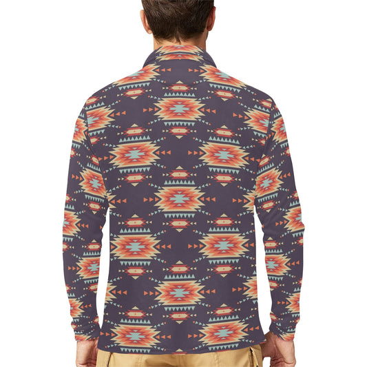 Tribal indians Aztec Long Sleeve Polo Shirt For Men's