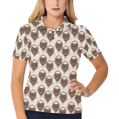 Wolf Tribal Dream Catcher Design Print Women's Polo Shirt