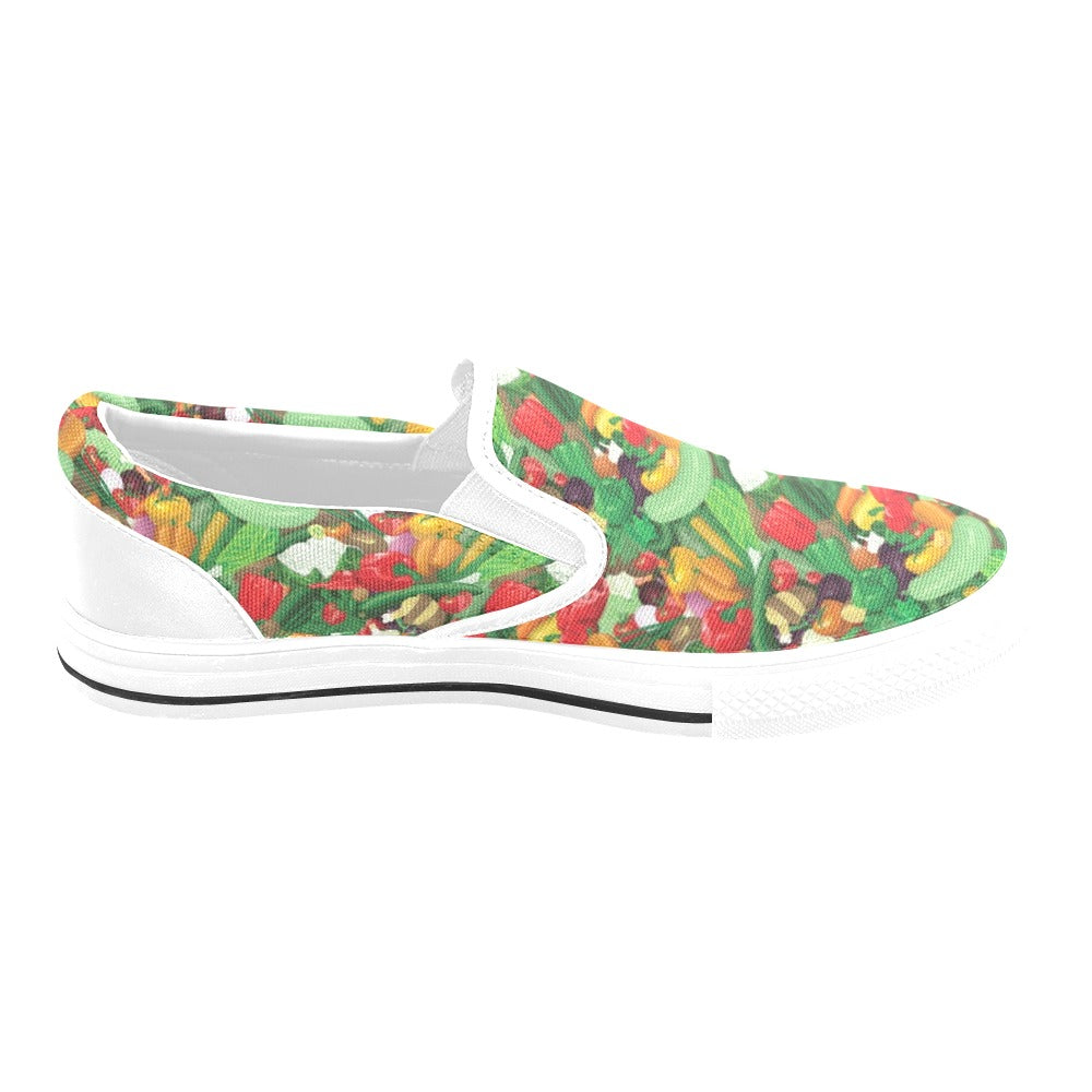Salad Mix Vegetableprint Design LKS301 White Slip Ons Canvas Women's Shoes
