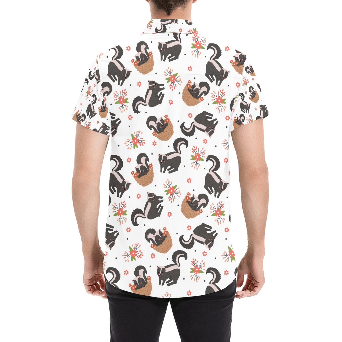 Skunk Print Design LKS304 Men Short Sleeve Button Up Shirt