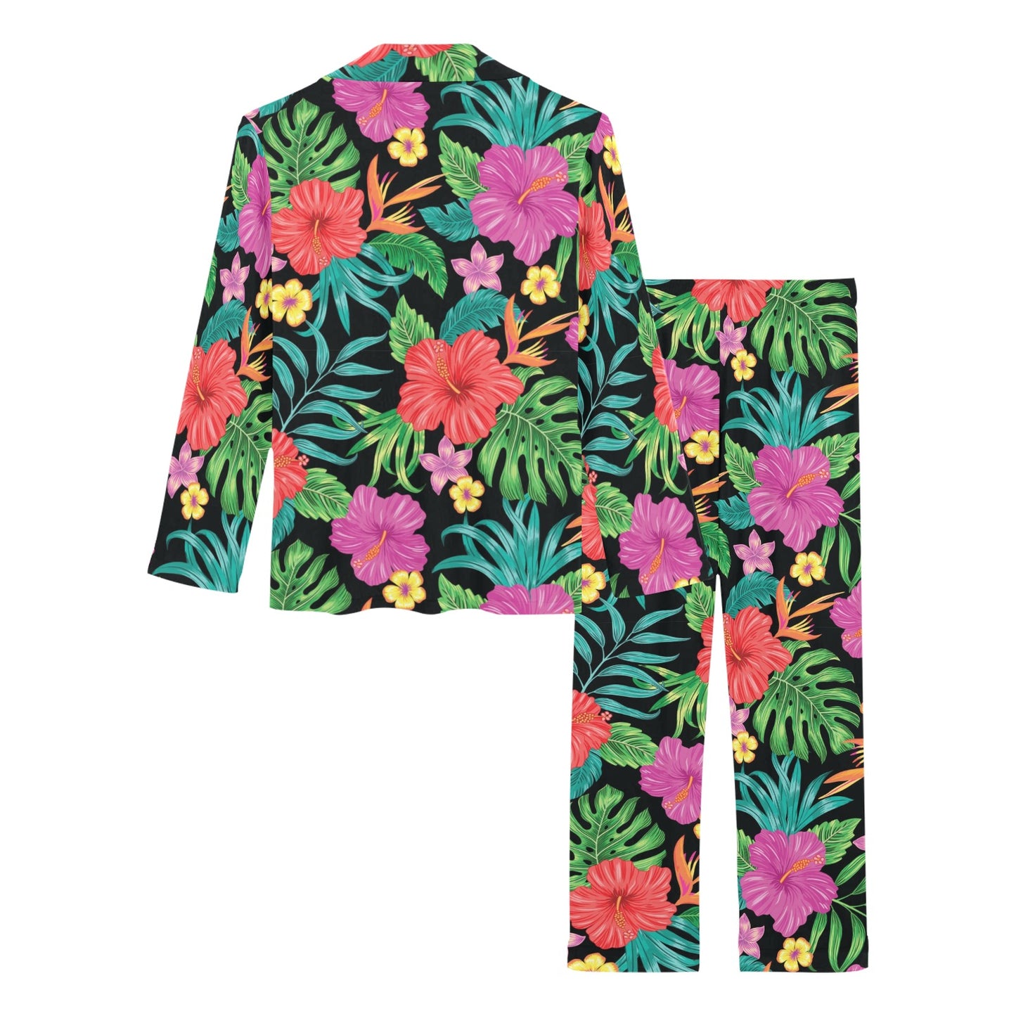 Hibiscus Red Hawaiian Flower Women's Long Pajama Set
