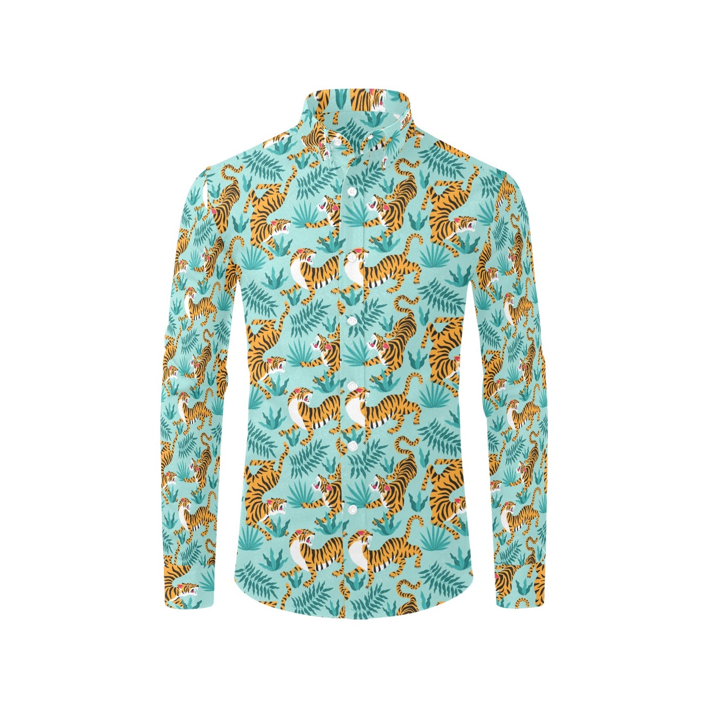 Tiger Print Design LKS304 Men's Long Sleeve Dress Shirt