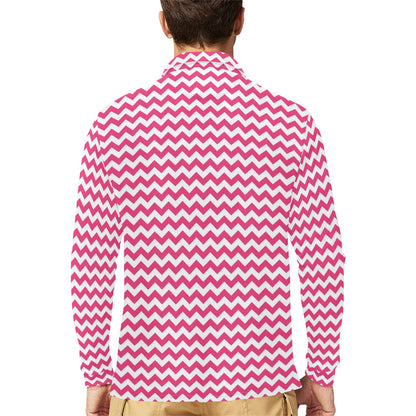 Chevron Print Design LKS402 Long Sleeve Polo Shirt For Men's