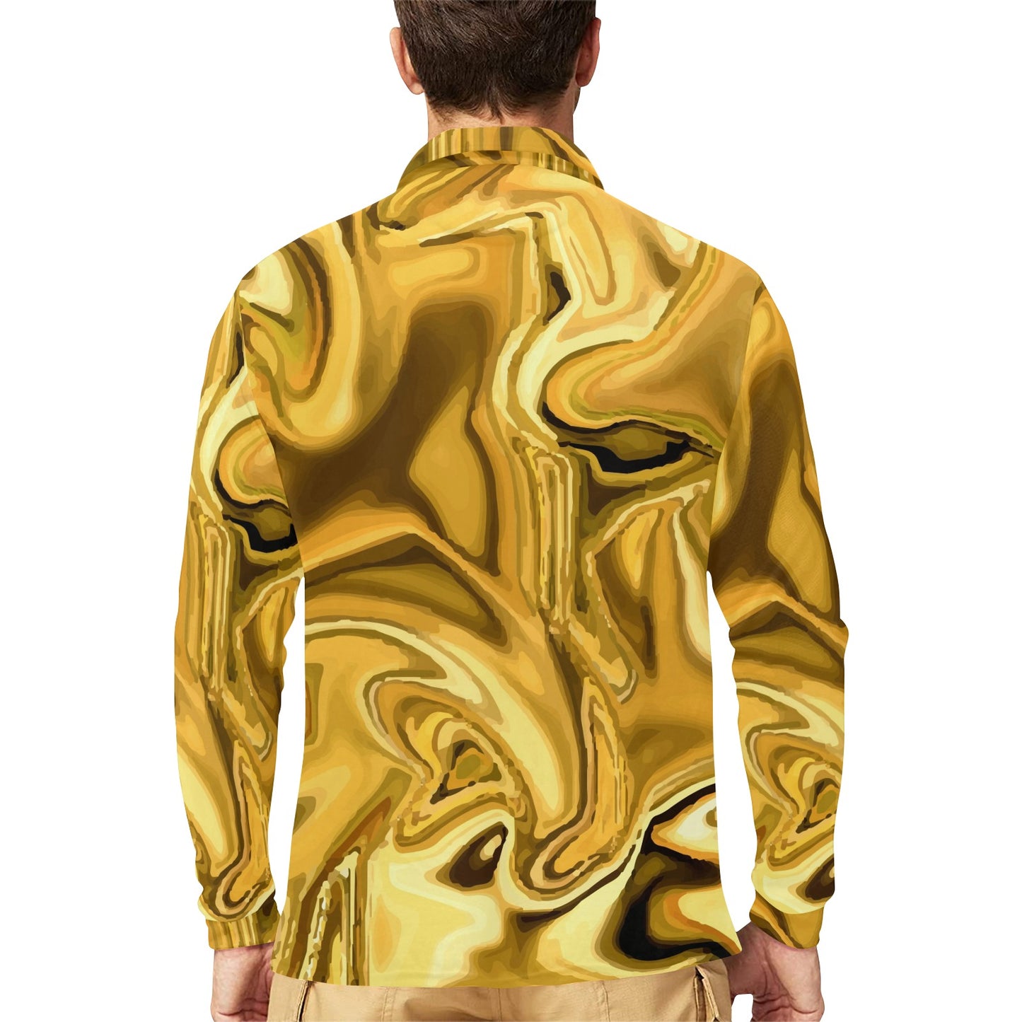Liquid Pattern Print Design 03 Long Sleeve Polo Shirt For Men's