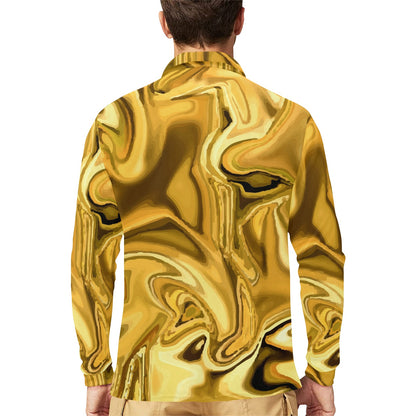 Liquid Pattern Print Design 03 Long Sleeve Polo Shirt For Men's