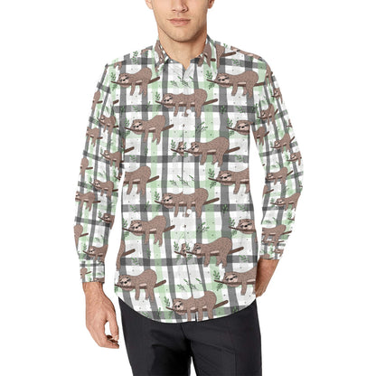 Sloth Print Design LKS301 Men's Long Sleeve Dress Shirt