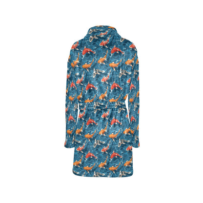 Koi Carp Water Design Themed Print Women's Fleece Robe
