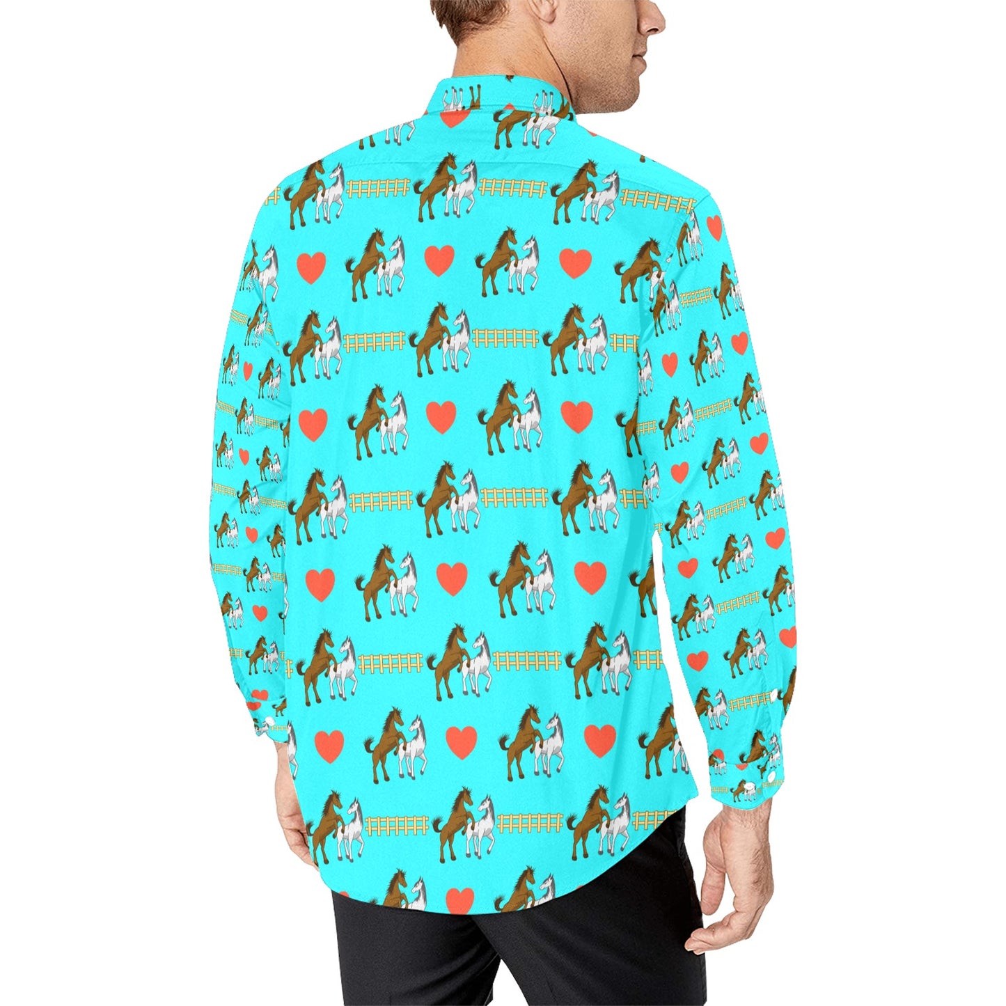 Horse Couple Love Print Design LKS309 Men's Long Sleeve Dress Shirt