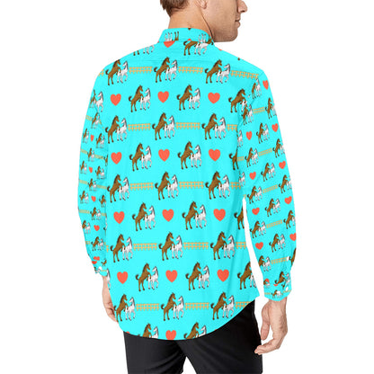 Horse Couple Love Print Design LKS309 Men's Long Sleeve Dress Shirt