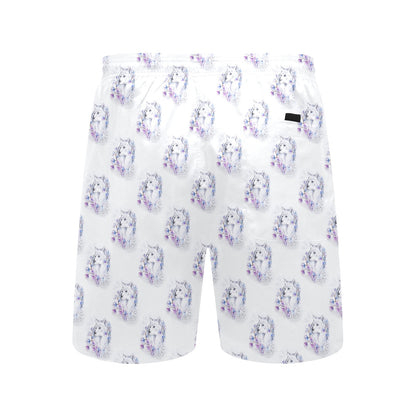 Wolf with Flower Print Design Men's Swim Trunks Beach Shorts