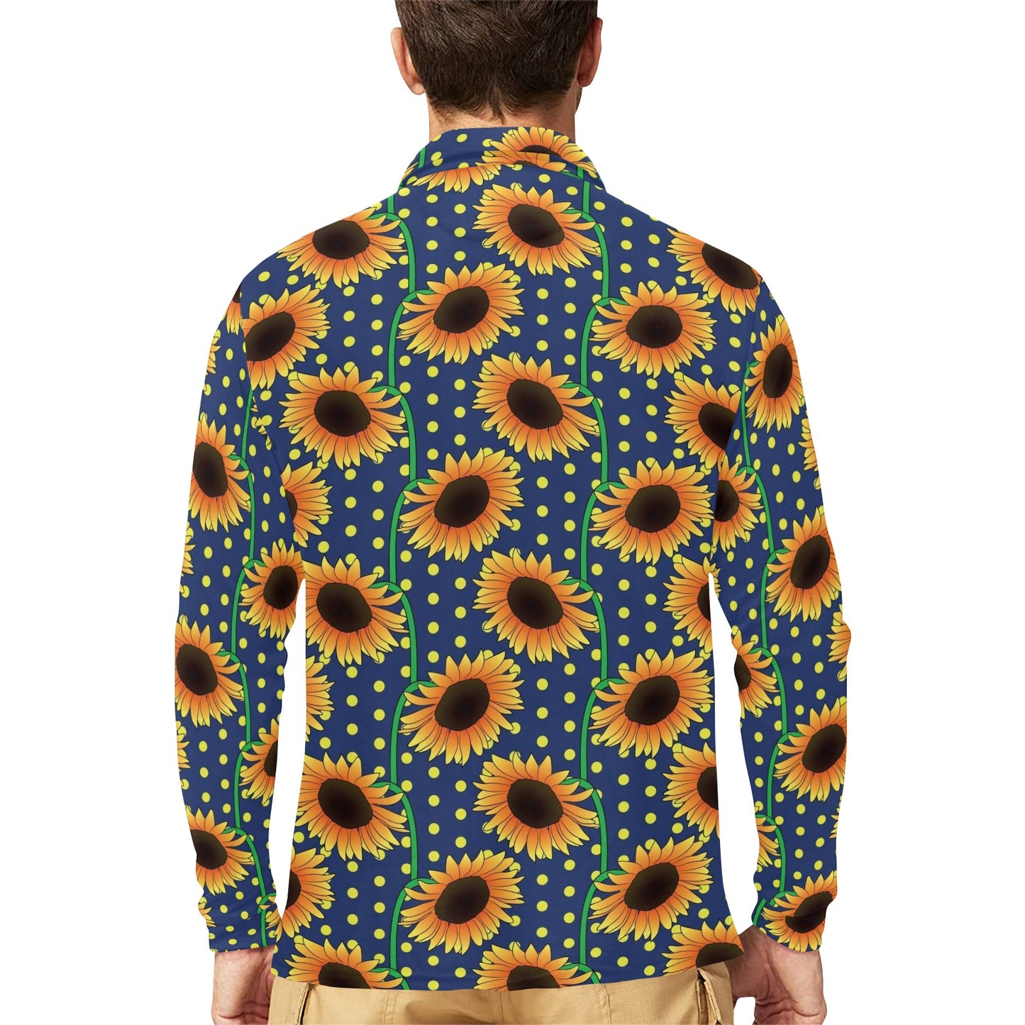 Sunflower Pattern Print Design SF03 Long Sleeve Polo Shirt For Men's