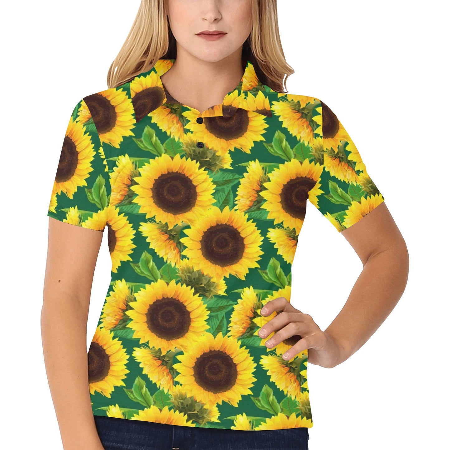 Sunflower Pattern Print Design SF02 Women's Polo Shirt