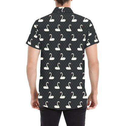 Swan Print Design LKS401 Men Short Sleeve Button Up Shirt