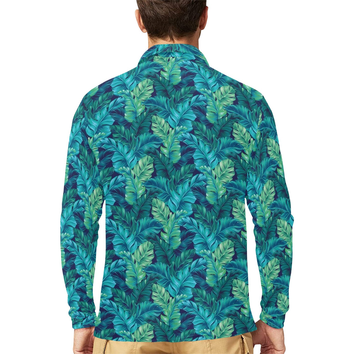 Banana Leaf Pattern Print Design 06 Long Sleeve Polo Shirt For Men's