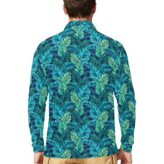 Banana Leaf Pattern Print Design 06 Long Sleeve Polo Shirt For Men's