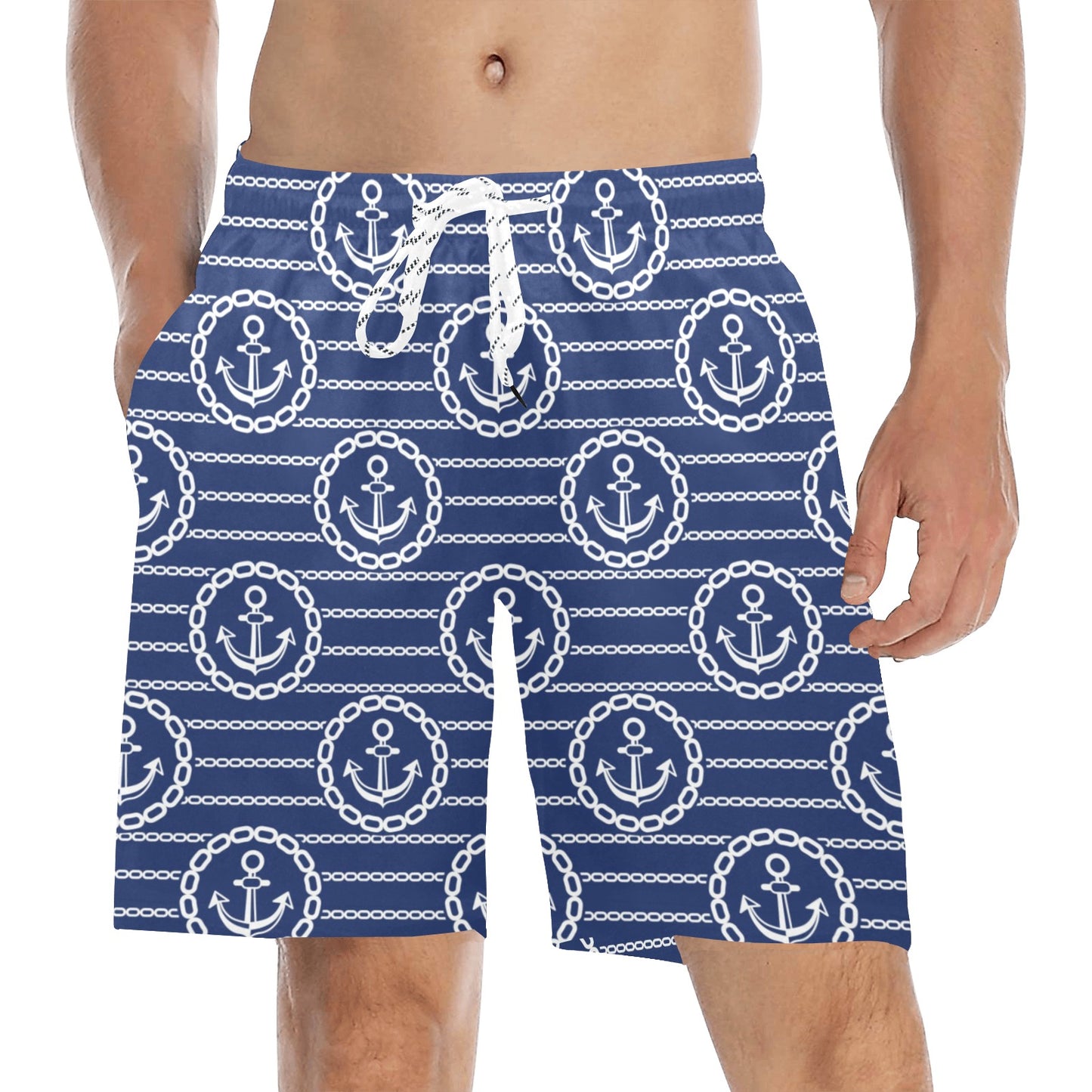 Anchor Stripe Pattern Men's Swim Trunks Beach Shorts