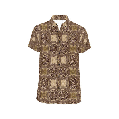 Ancient Greek Symbol Print Design LKS309 Men Short Sleeve Button Up Shirt