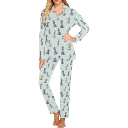 Chess Pattern Print Design 02 Women's Long Pajama Set