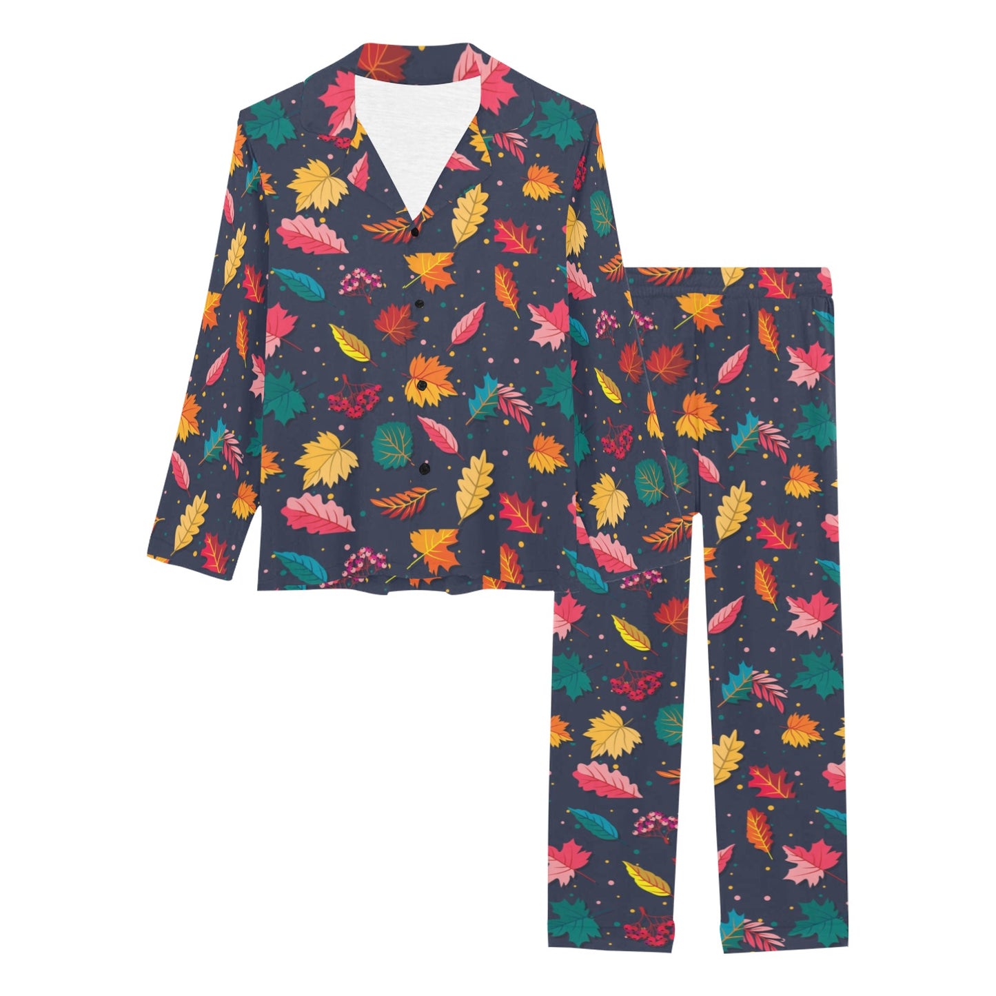 Elm Leave Colorful Print Pattern Women's Long Pajama Set
