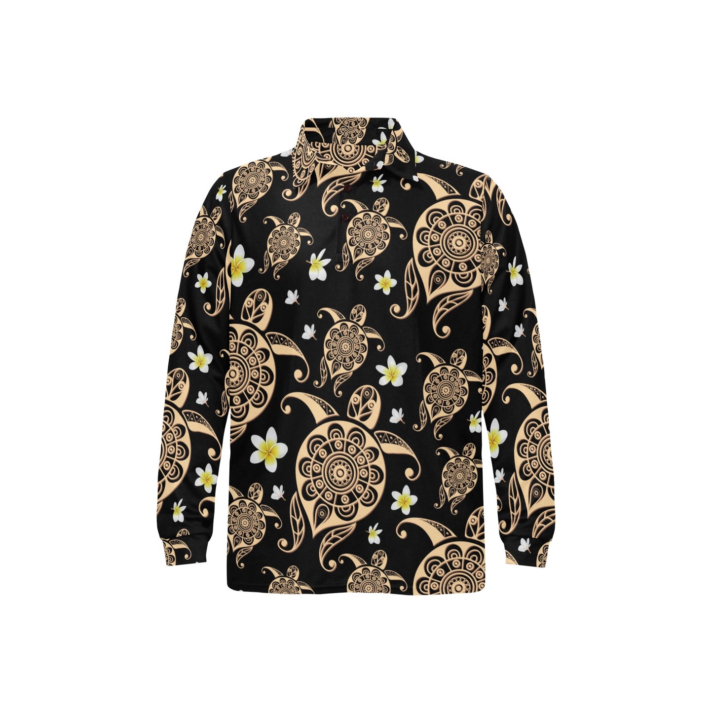 Turtle Polynesian Tribal Hawaiian Long Sleeve Polo Shirt For Men's